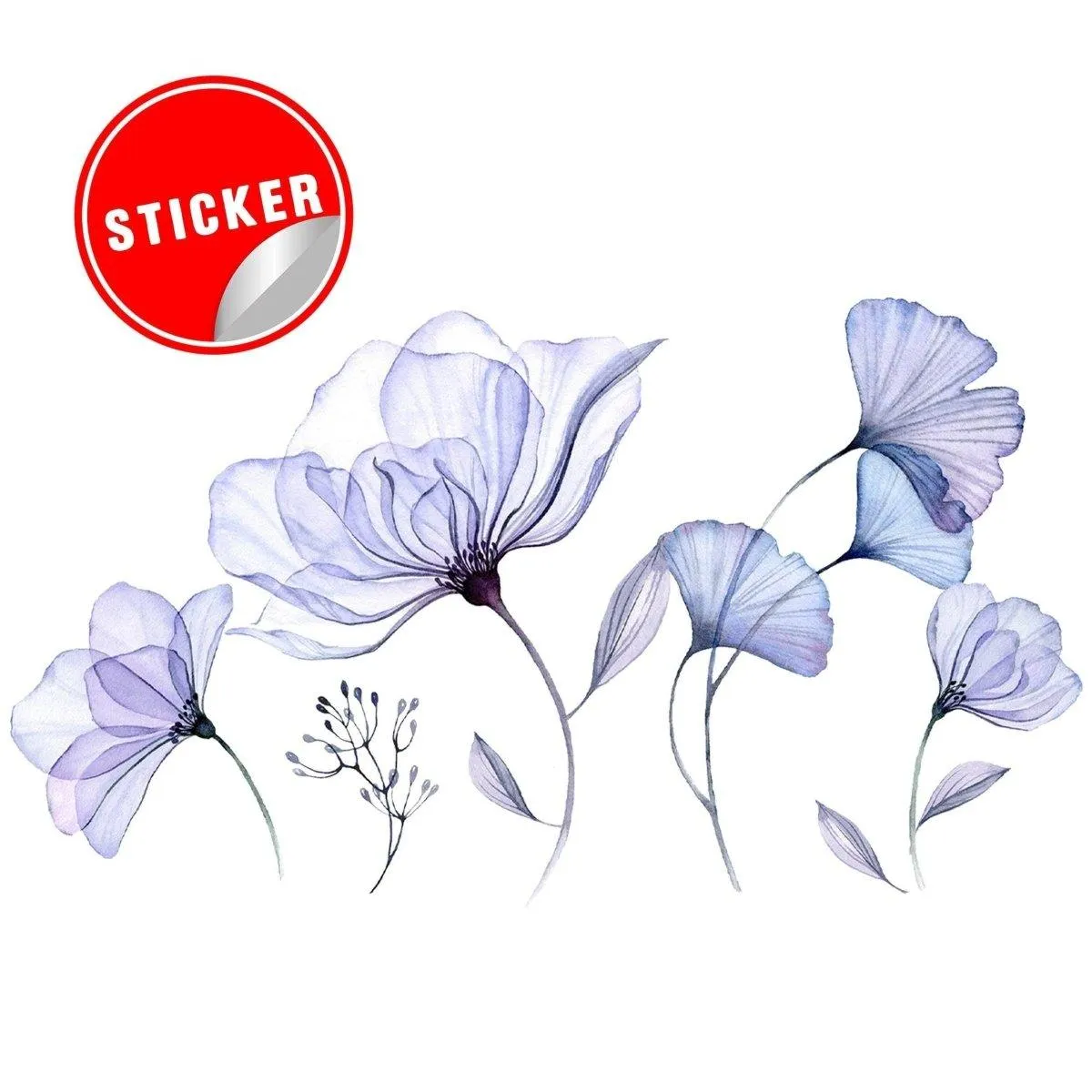 3D Blue Blossom Wall Decal - Elegant Floral Vinyl Sticker Mural