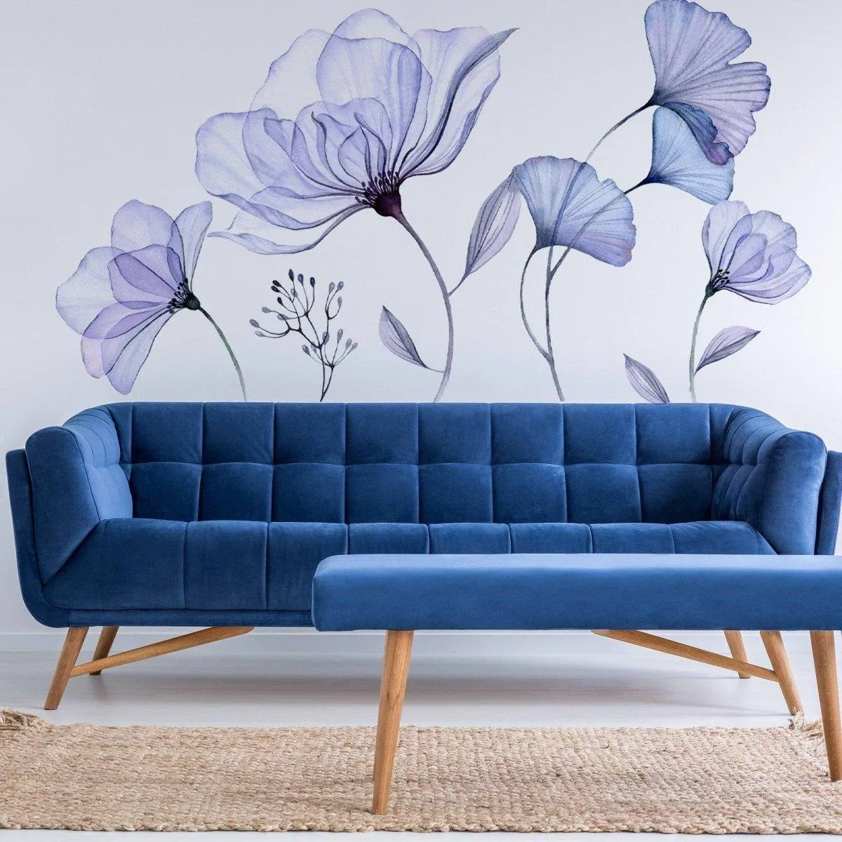 3D Blue Blossom Wall Decal - Elegant Floral Vinyl Sticker Mural