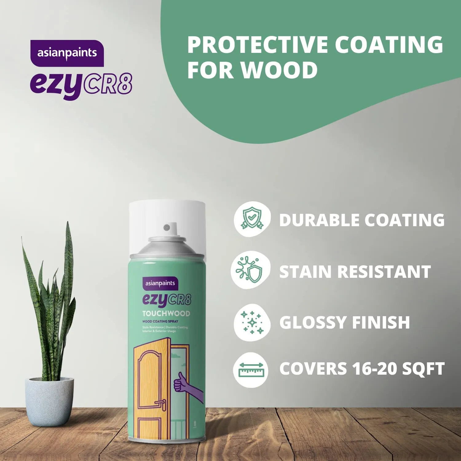 Asian Paints ezycr8 Touchwood Wood Coating Spray for interior & Exterior Usage | DIY Quick Drying Spray For Clean, Shiny and Smooth Surface