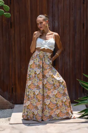 Aurelie Orange Blue Floral Wide Leg Pants