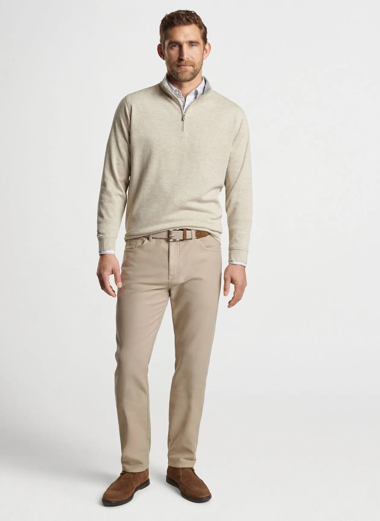 Autumn Crest Suede Trim Quarter-Zip in Ivory by Peter Millar