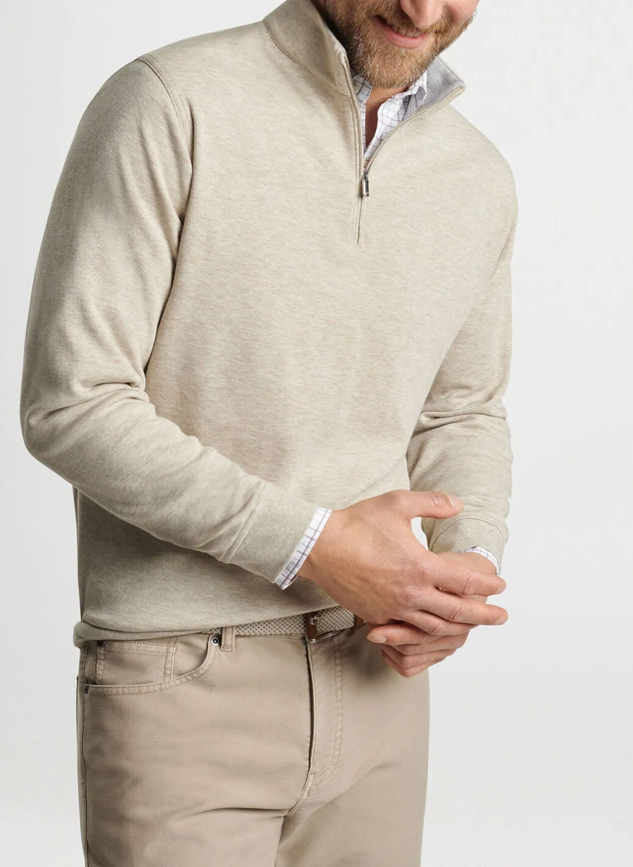 Autumn Crest Suede Trim Quarter-Zip in Ivory by Peter Millar