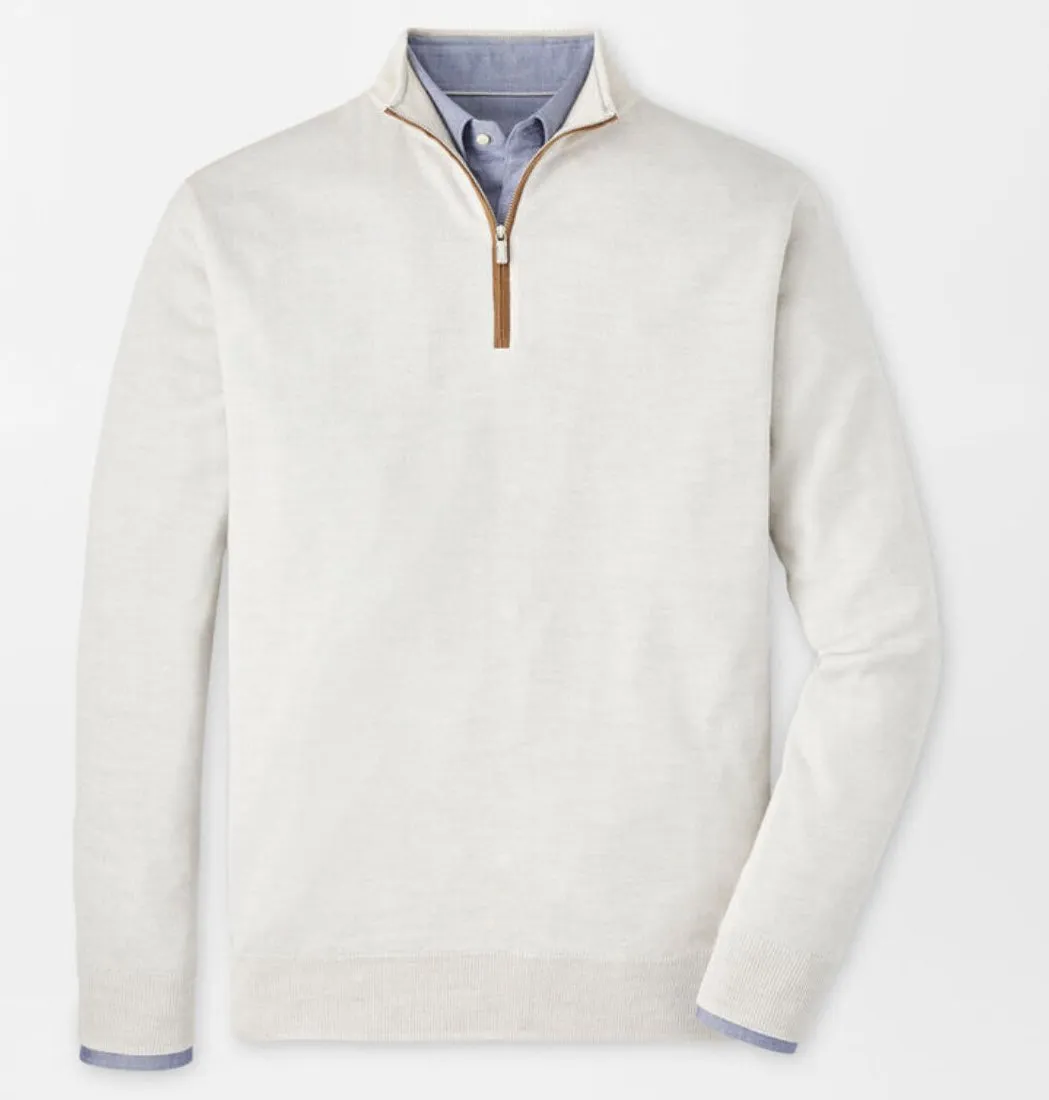 Autumn Crest Suede Trim Quarter-Zip in Ivory by Peter Millar