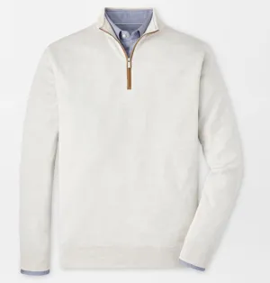 Autumn Crest Suede Trim Quarter-Zip in Ivory by Peter Millar