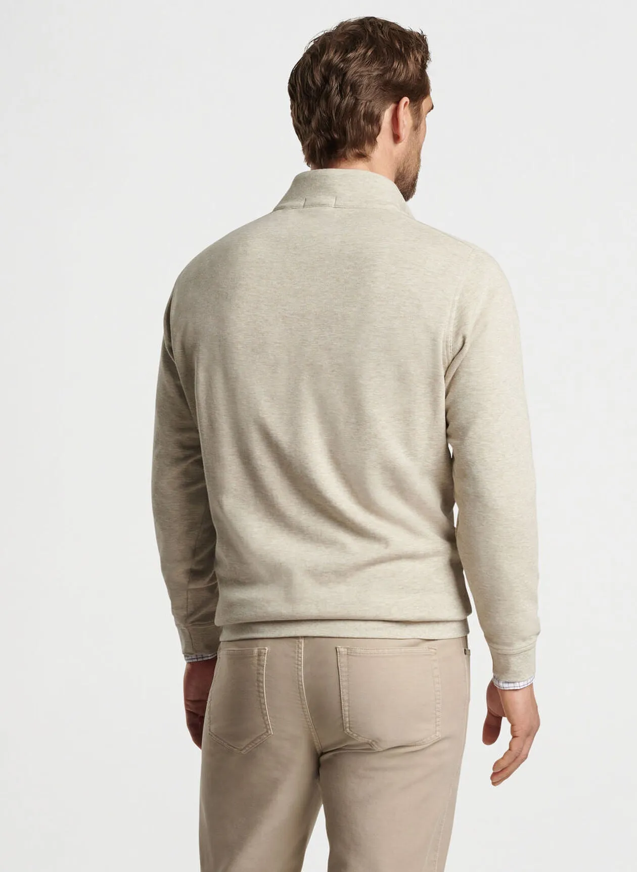 Autumn Crest Suede Trim Quarter-Zip in Ivory by Peter Millar