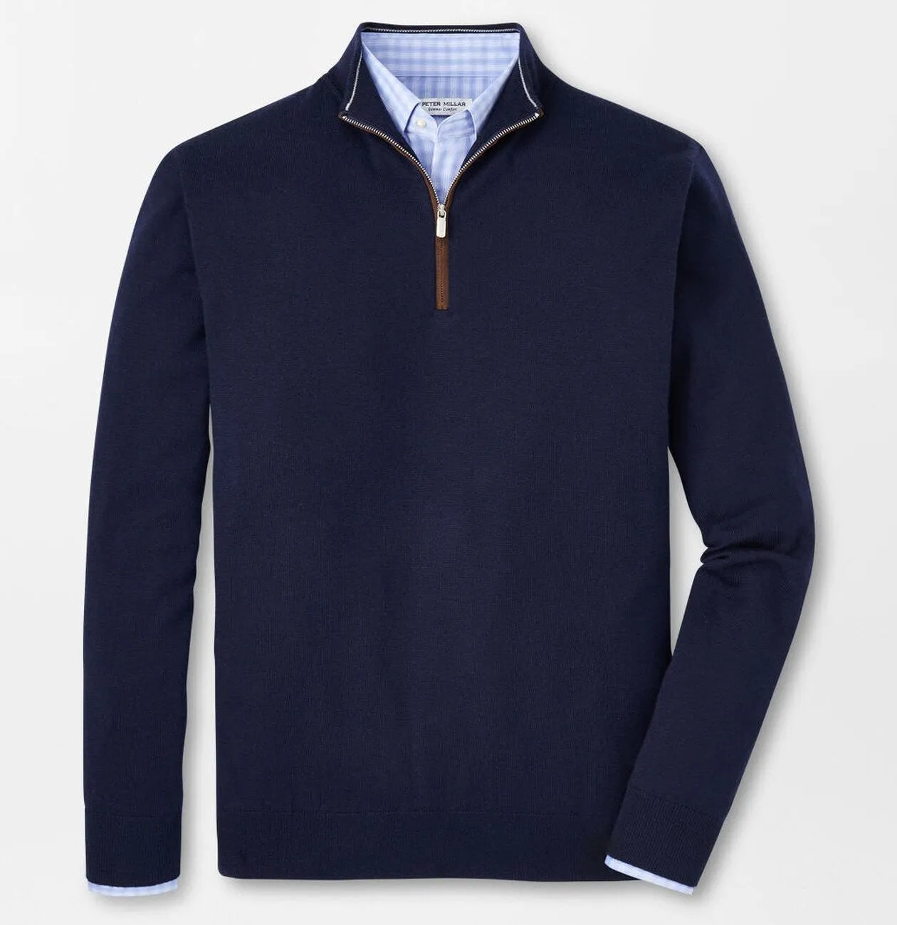 Autumn Crest Suede Trim Quarter-Zip in Navy by Peter Millar