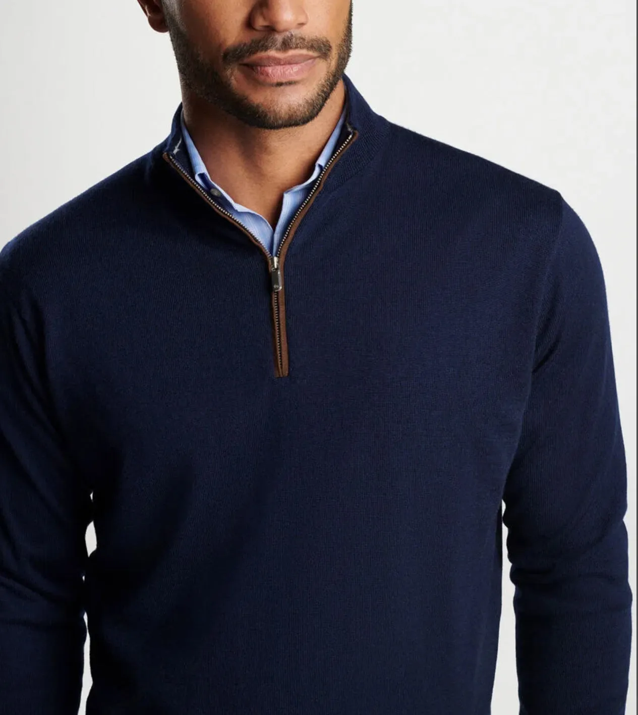 Autumn Crest Suede Trim Quarter-Zip in Navy by Peter Millar