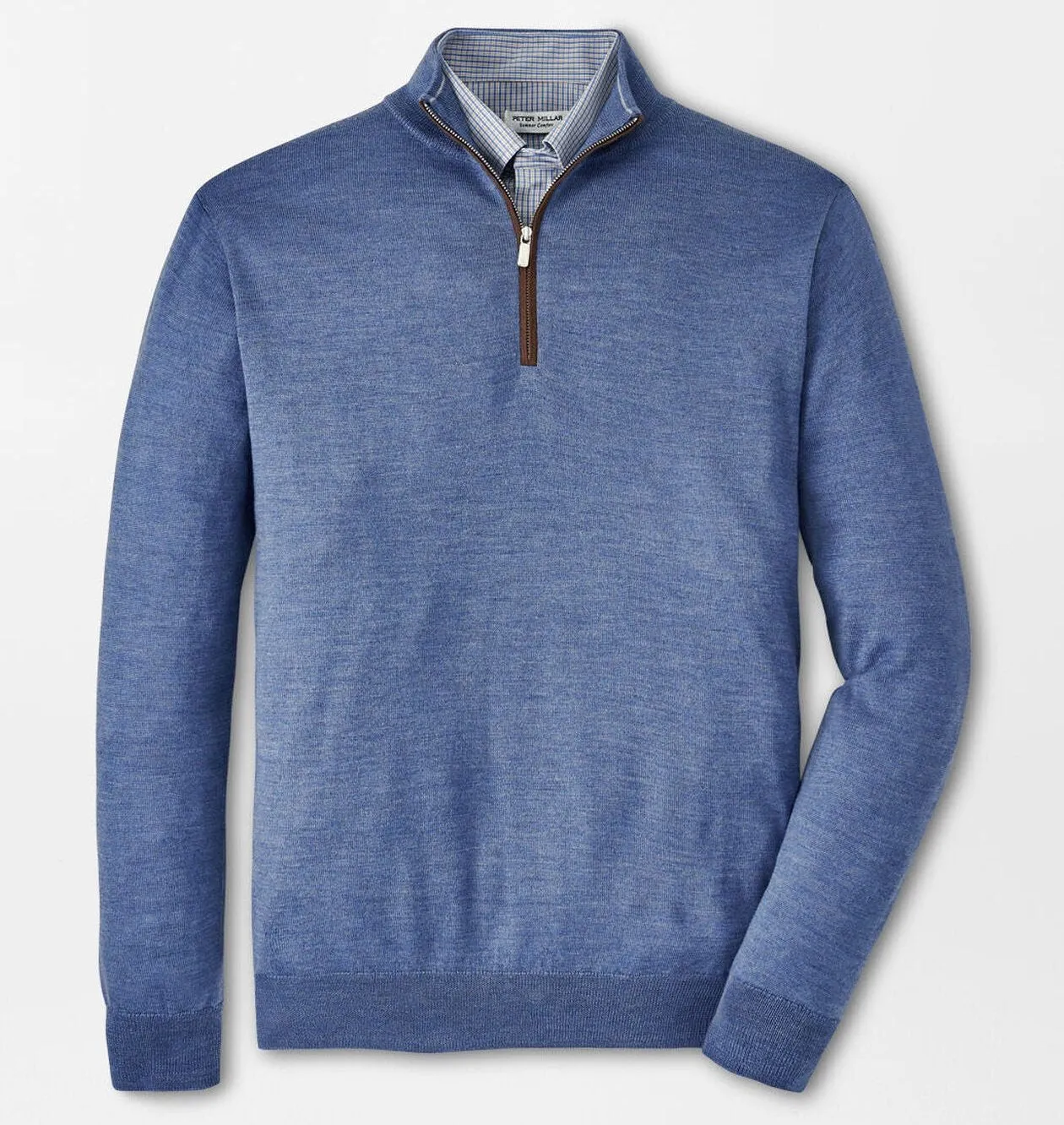 Autumn Crest Suede Trim Quarter-Zip in Regatta Blue by Peter Millar