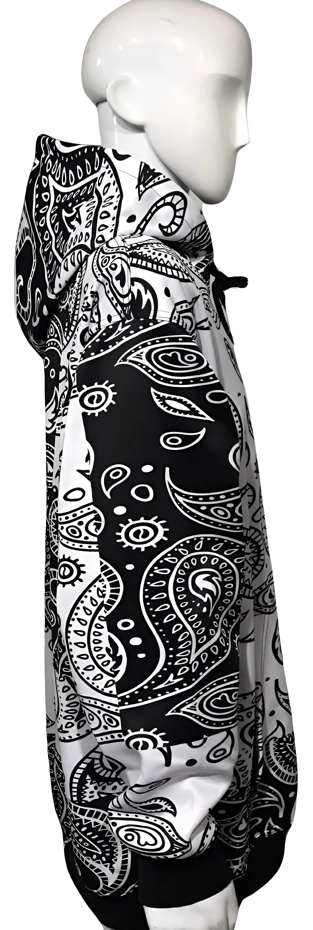 ^BANDANA^ PULLOVER HOODIES ~BLACK-WHITE PAISLEY~ (FLEECY SOFT LINED)