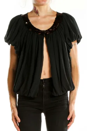 Black Flowy Open-Front Cardigan Top