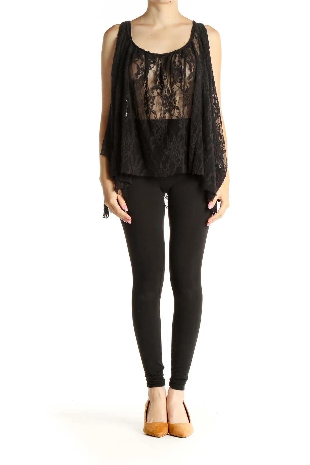 Black Lace Sheer Flowy Tank Top