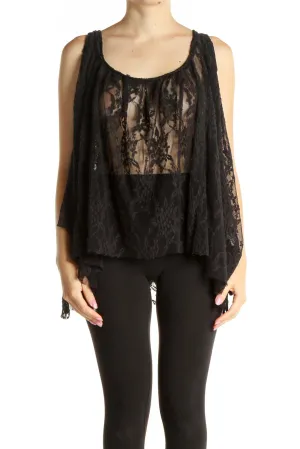 Black Lace Sheer Flowy Tank Top