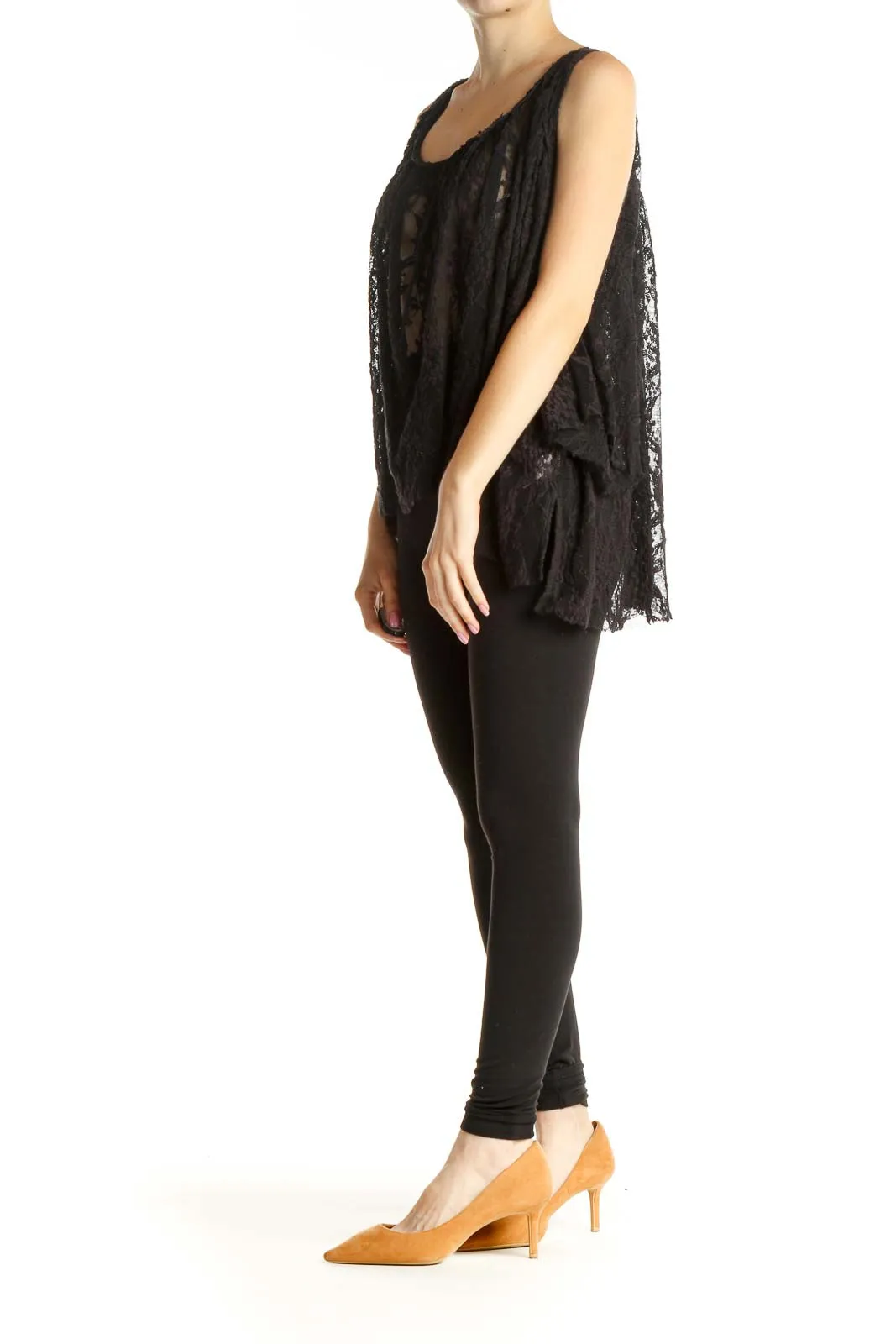 Black Lace Sheer Flowy Tank Top