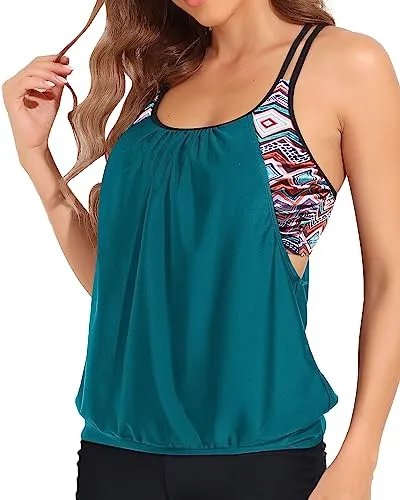 Blouson Swim Tops Tummy Control Tankini Tops