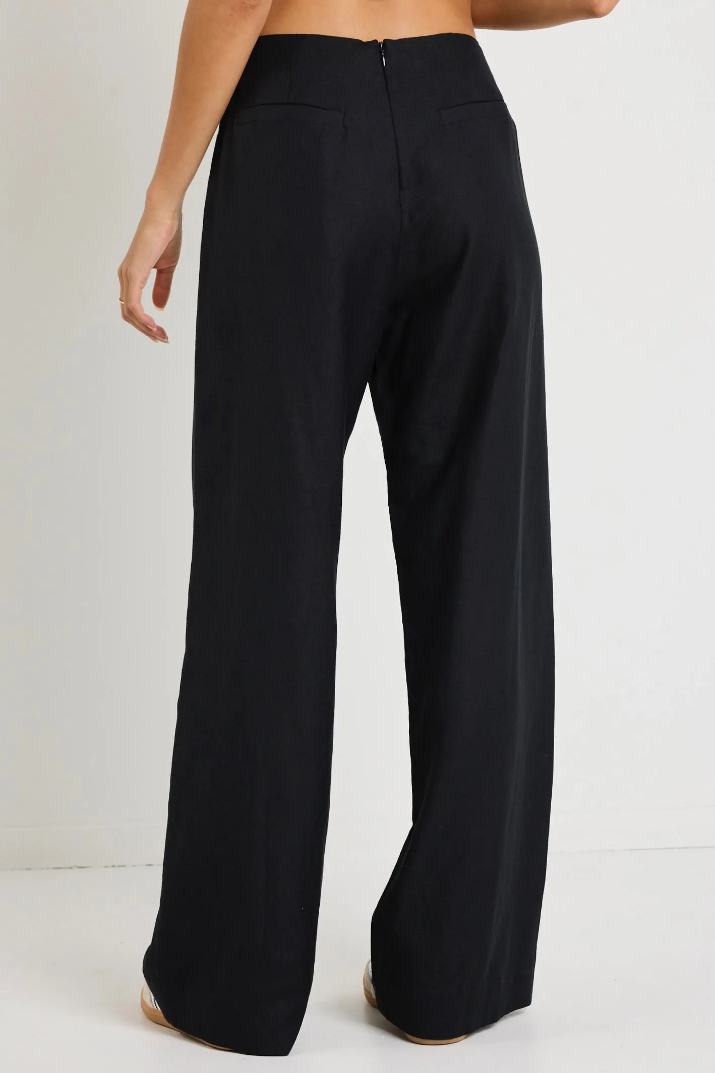 Boulevard Black Linen Viscose Wide Leg Pants