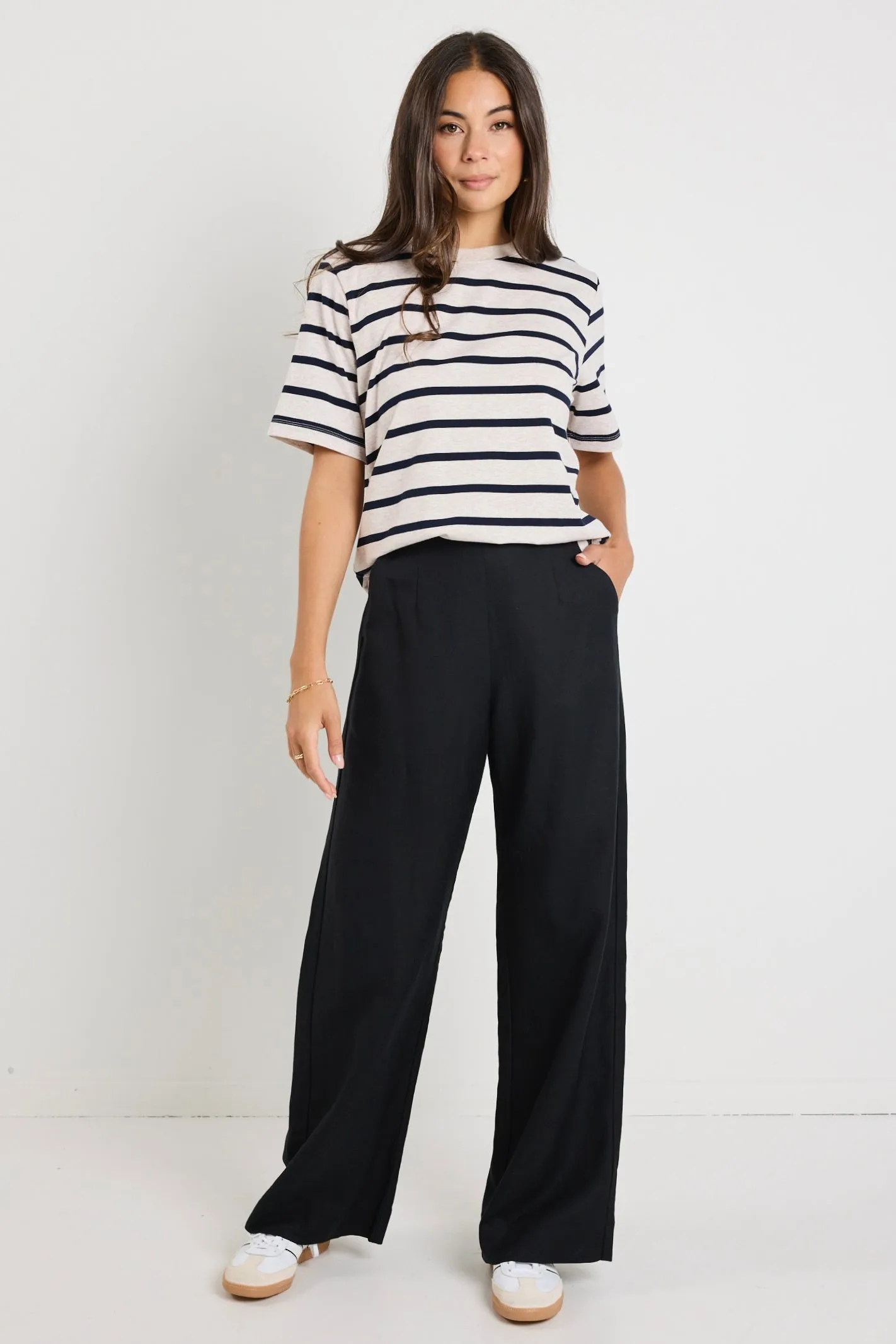 Boulevard Black Linen Viscose Wide Leg Pants