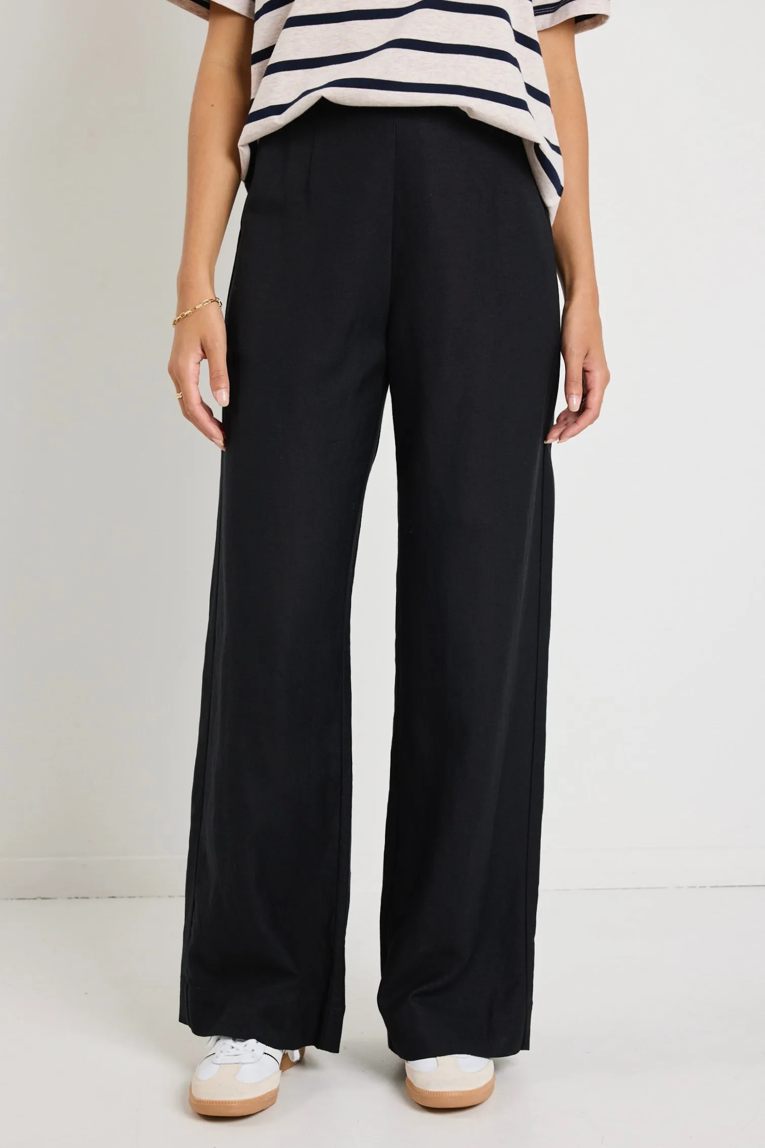 Boulevard Black Linen Viscose Wide Leg Pants