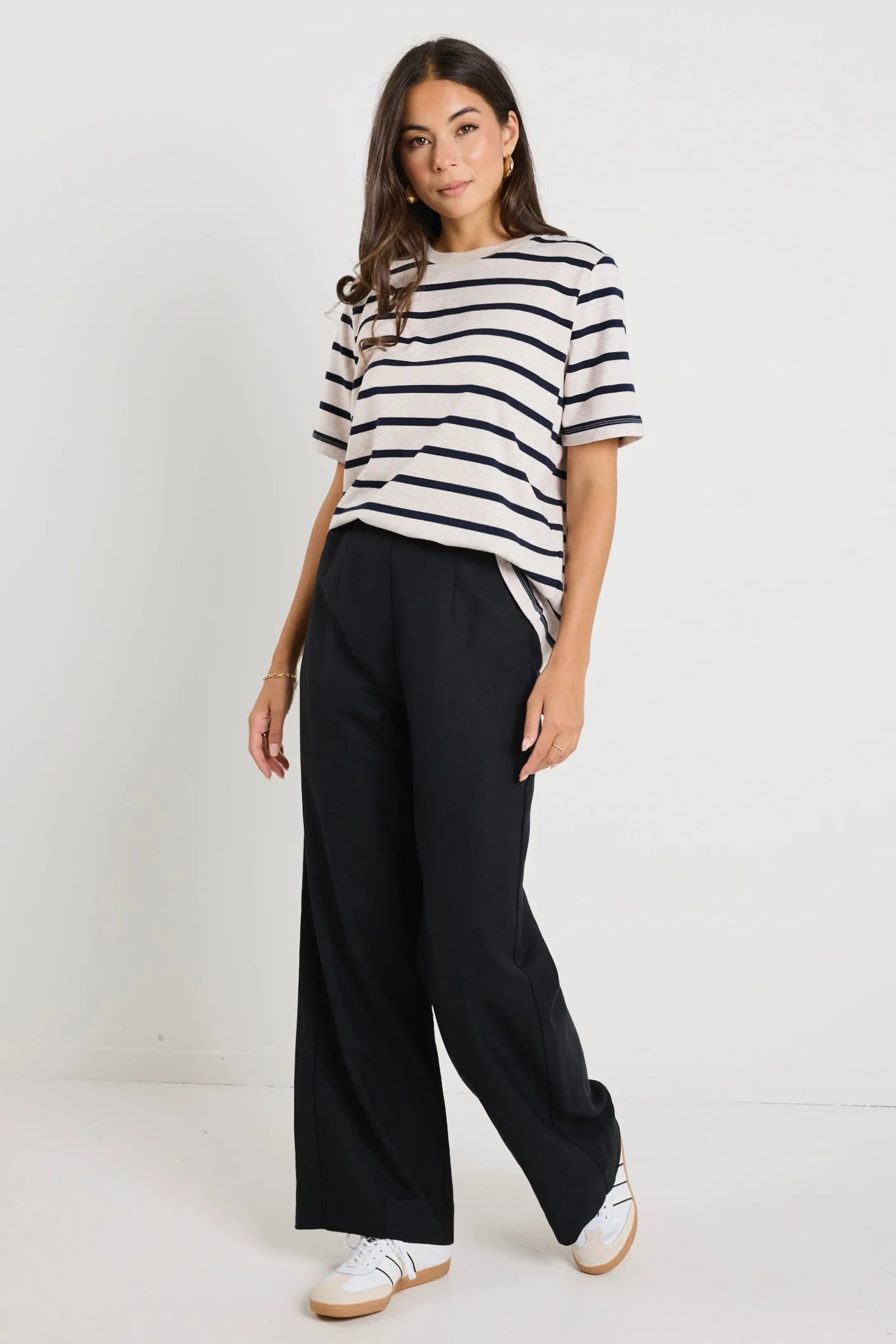 Boulevard Black Linen Viscose Wide Leg Pants