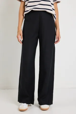 Boulevard Black Linen Viscose Wide Leg Pants