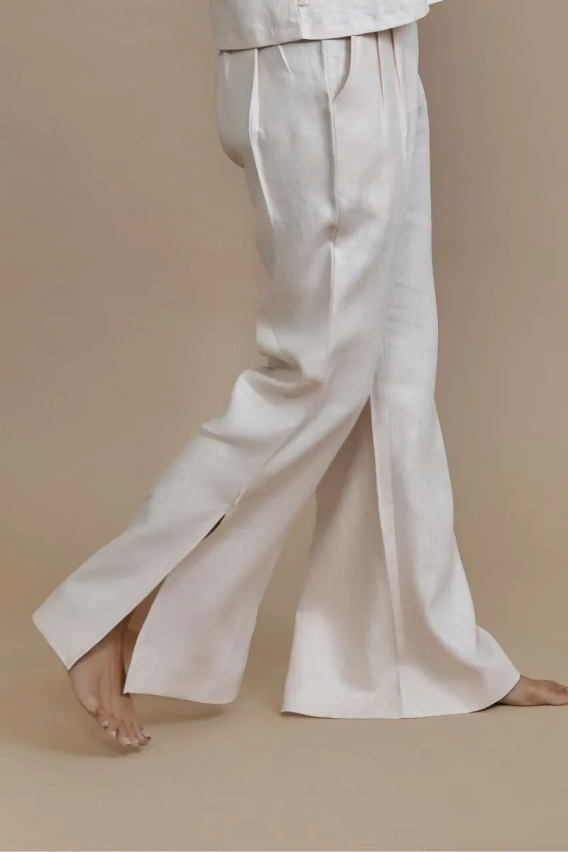 Breathable Hemp Slit Flare Trousers | Peach