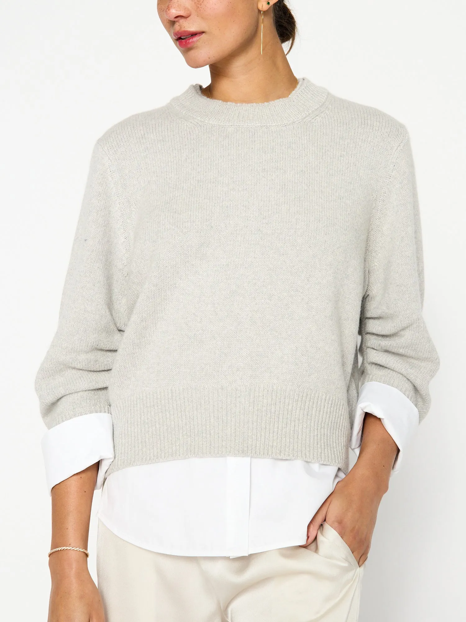 Brochu Walker - Raya Ruched Crew Looker in Oyster Grey Melange