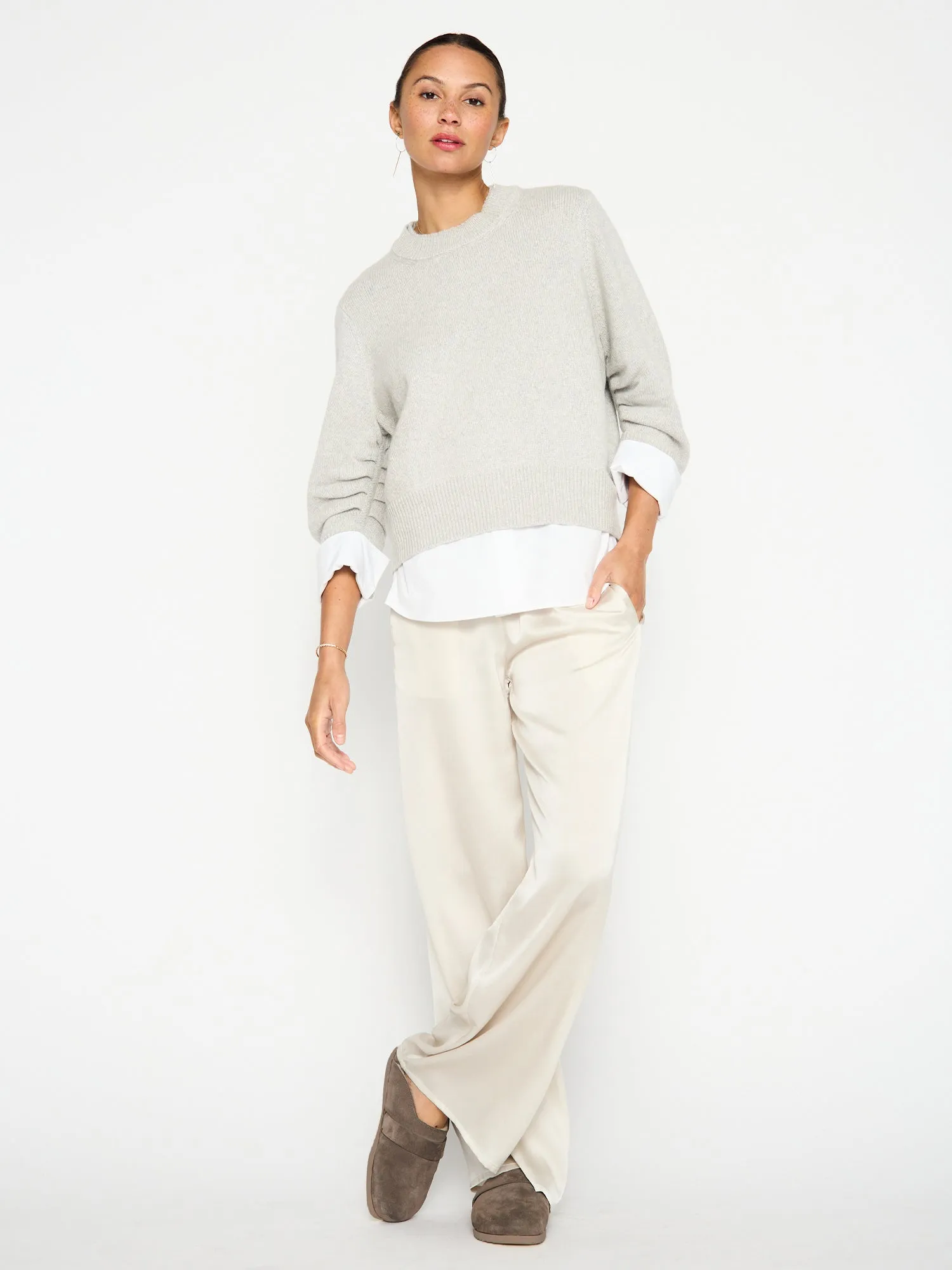 Brochu Walker - Raya Ruched Crew Looker in Oyster Grey Melange