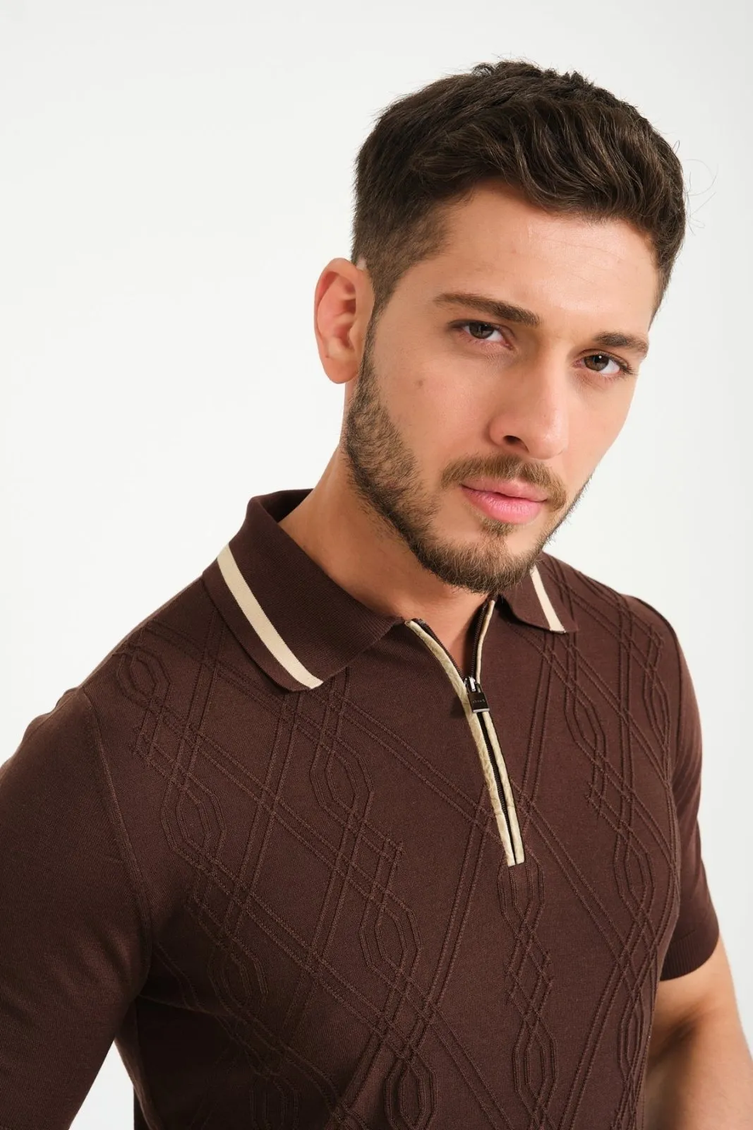 Brown Silk Polo Shirt