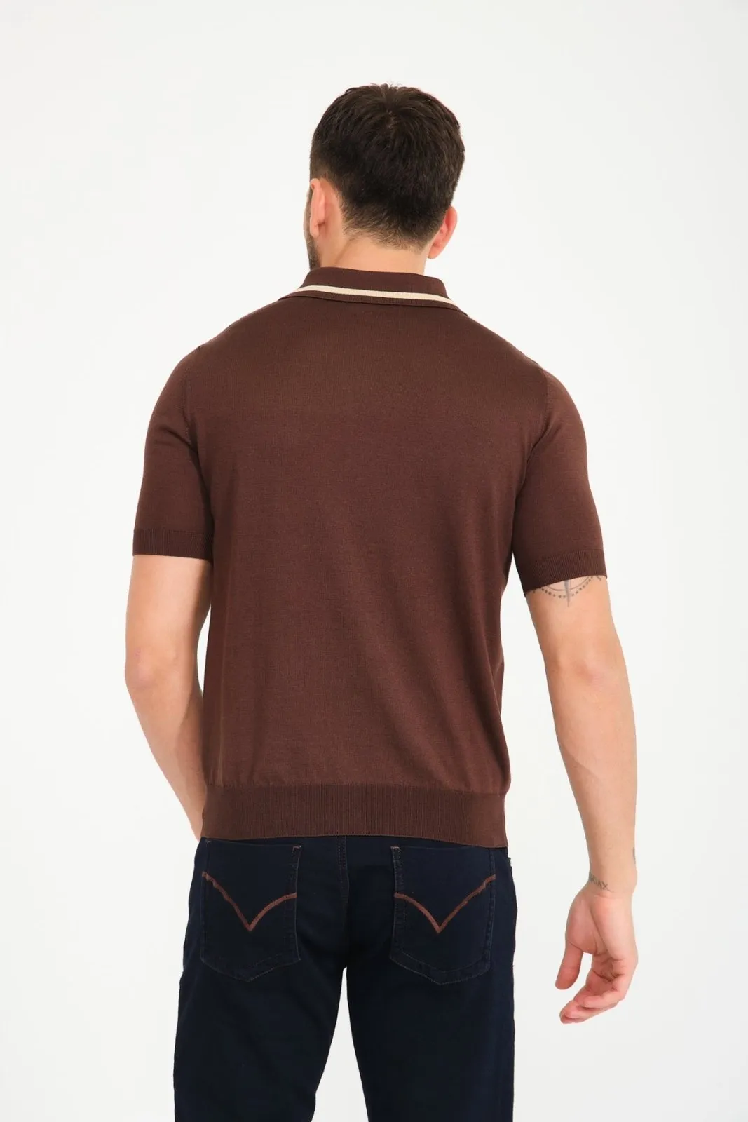 Brown Silk Polo Shirt