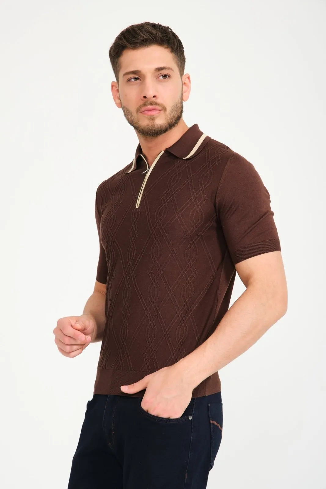 Brown Silk Polo Shirt