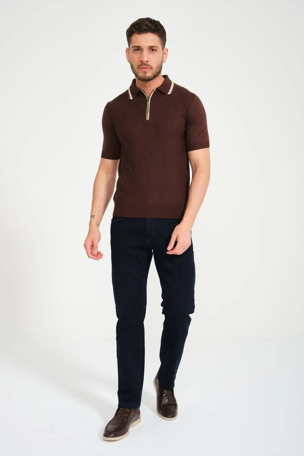 Brown Silk Polo Shirt