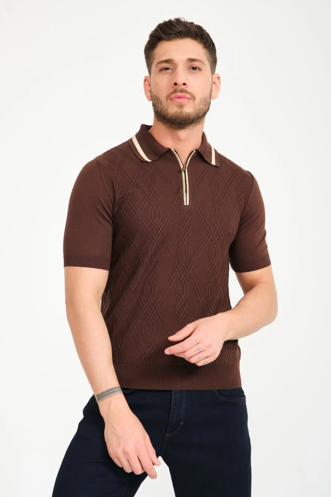 Brown Silk Polo Shirt