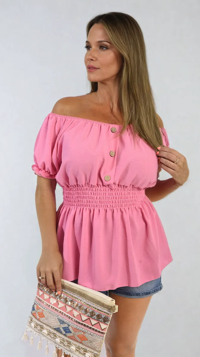 Button Front Cinched Waist Top