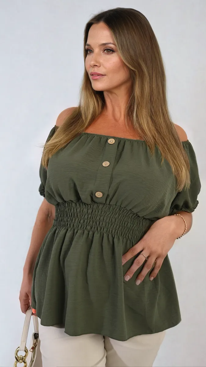 Button Front Cinched Waist Top