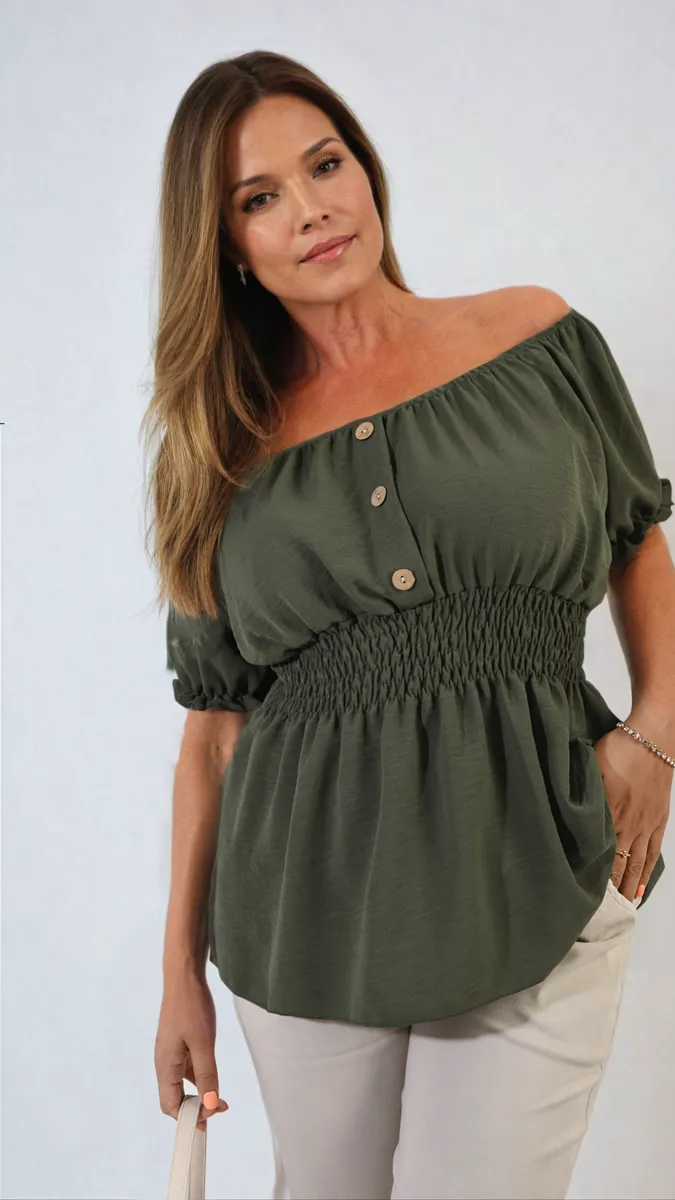 Button Front Cinched Waist Top