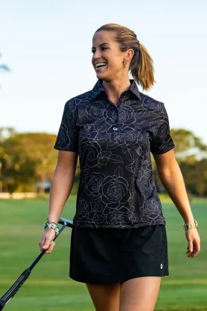 CA Ladies Funky Golf Shirt | Black/White Roses