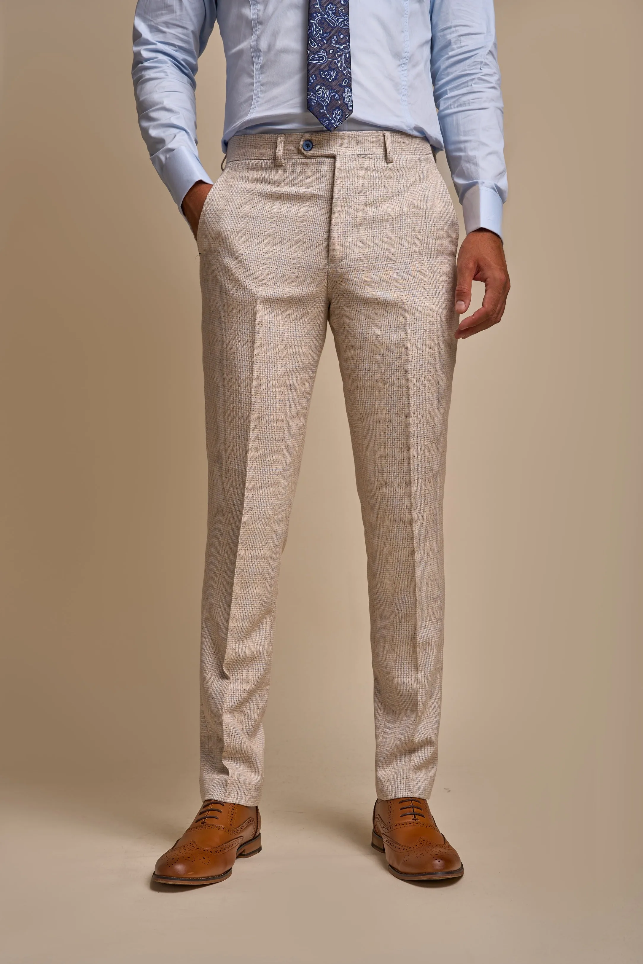 Caridi Beige Check Double Breasted Two Piece Suit