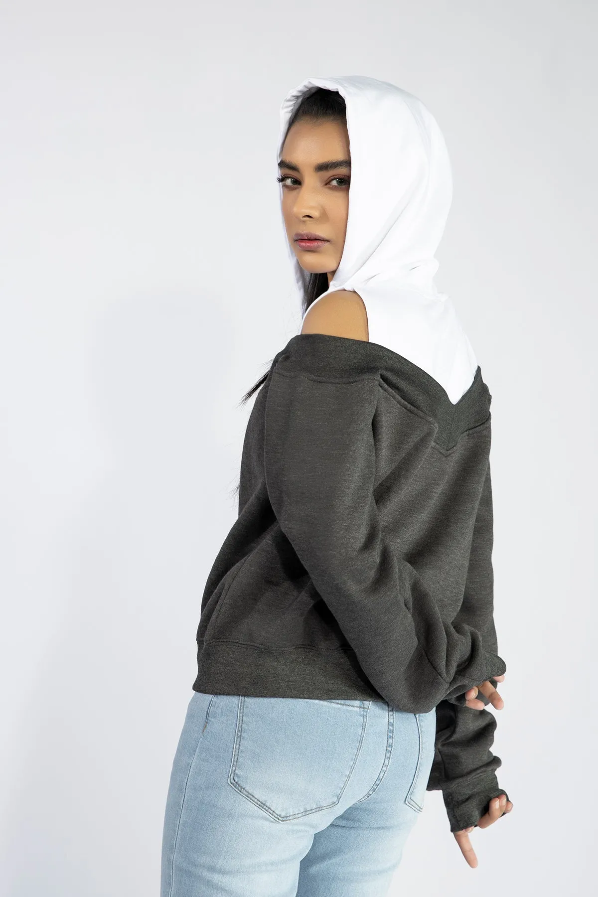 Cold Shoulder Charcoal Hoodie - W21 - WH00005