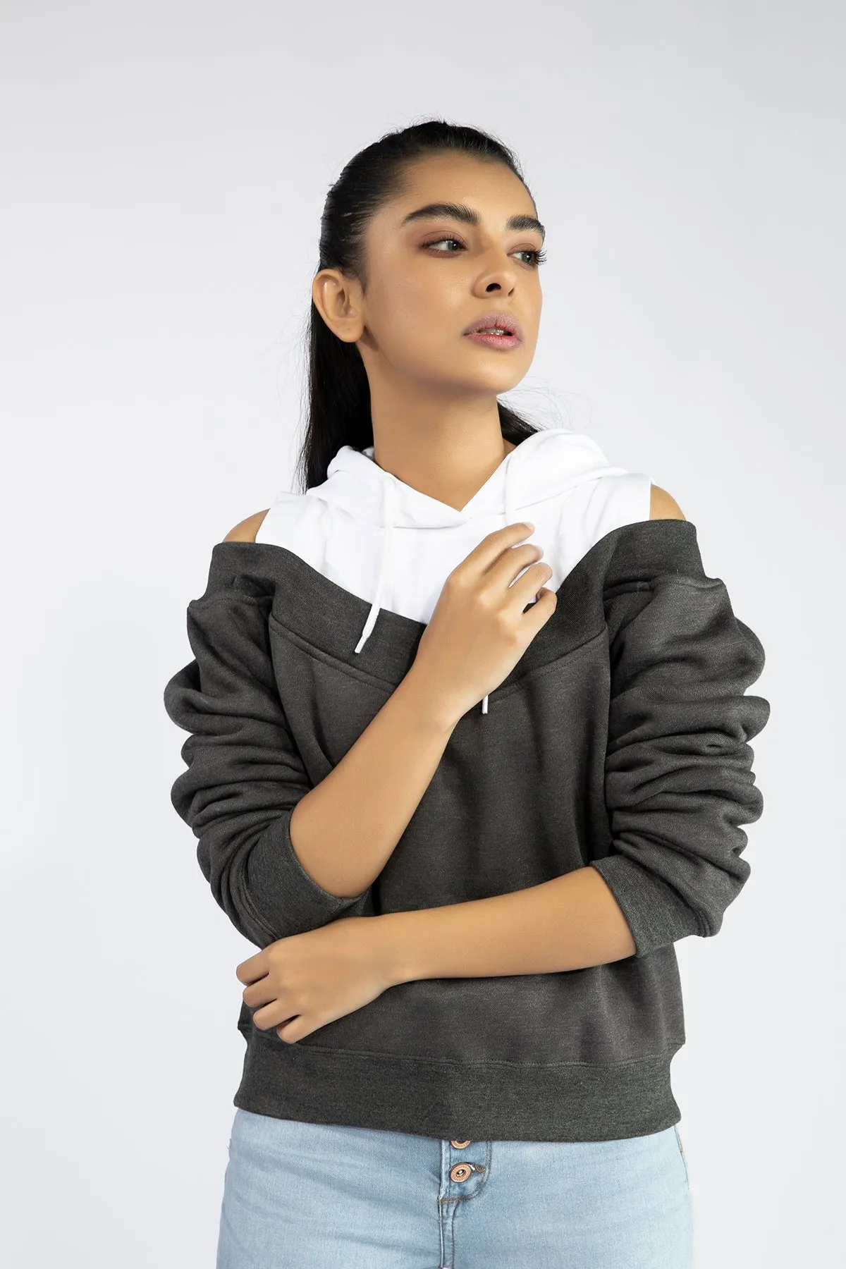 Cold Shoulder Charcoal Hoodie - W21 - WH00005