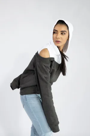 Cold Shoulder Charcoal Hoodie - W21 - WH00005