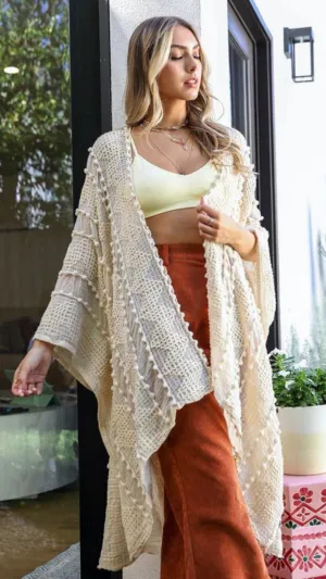 Cora Embroidered Flowy Kimono- Cream