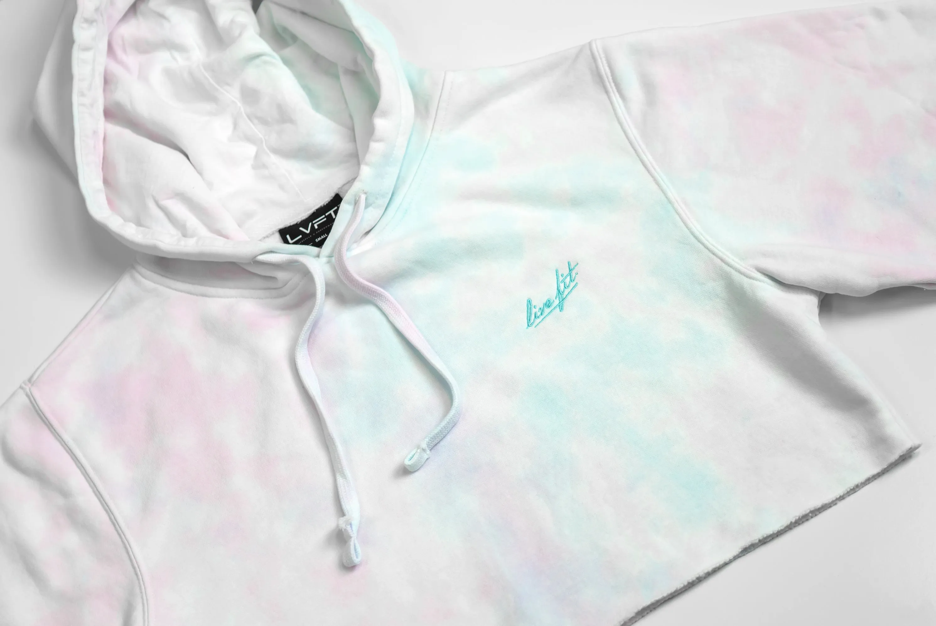 Cotton Candy Raw Crop Hoodie - Teal