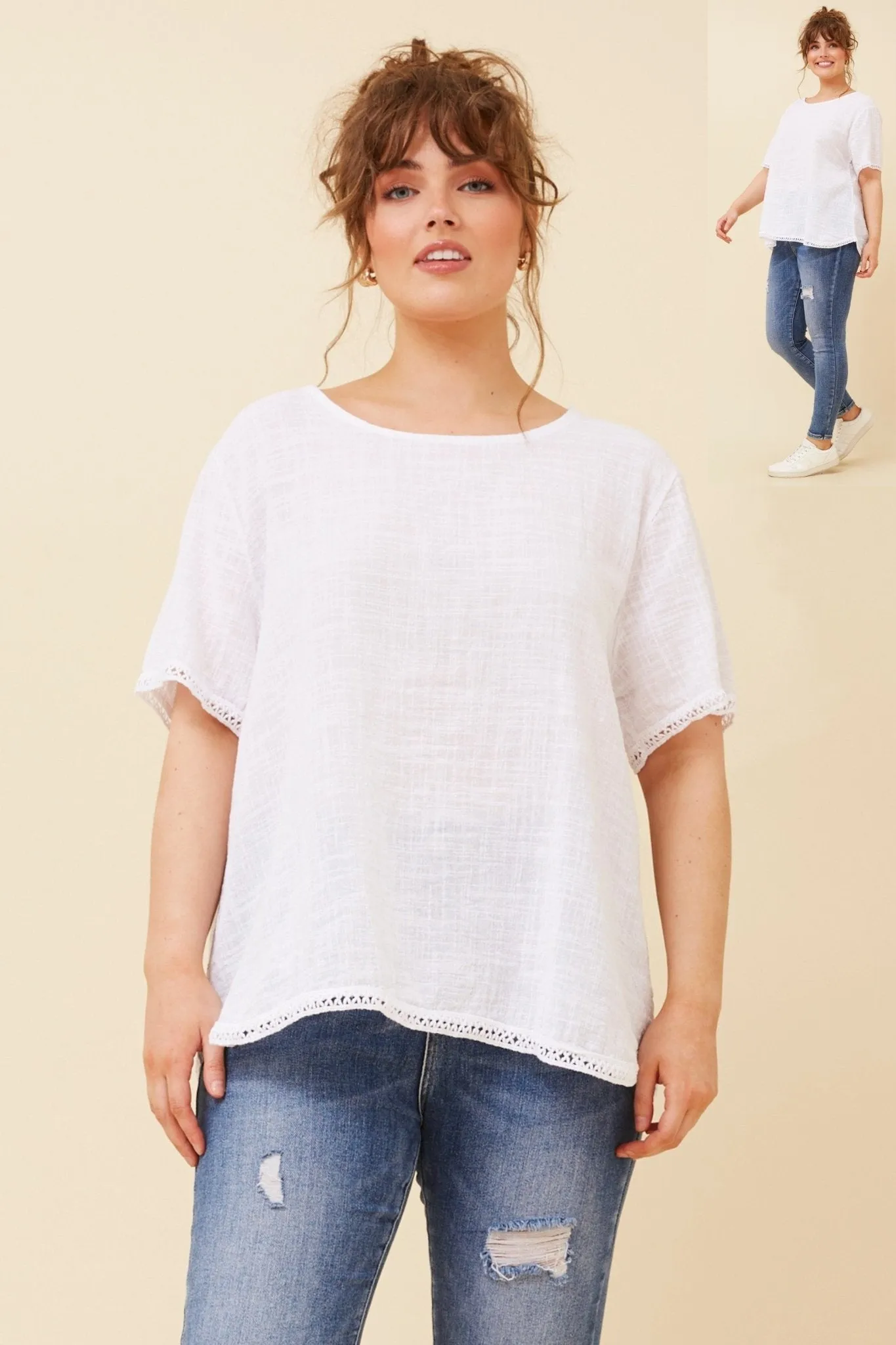 COTTON SCOOP NECK TOP  WHITE