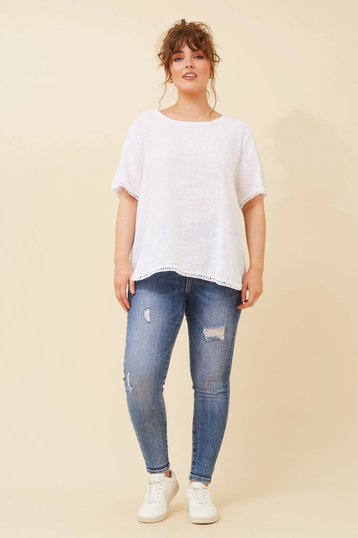 COTTON SCOOP NECK TOP  WHITE