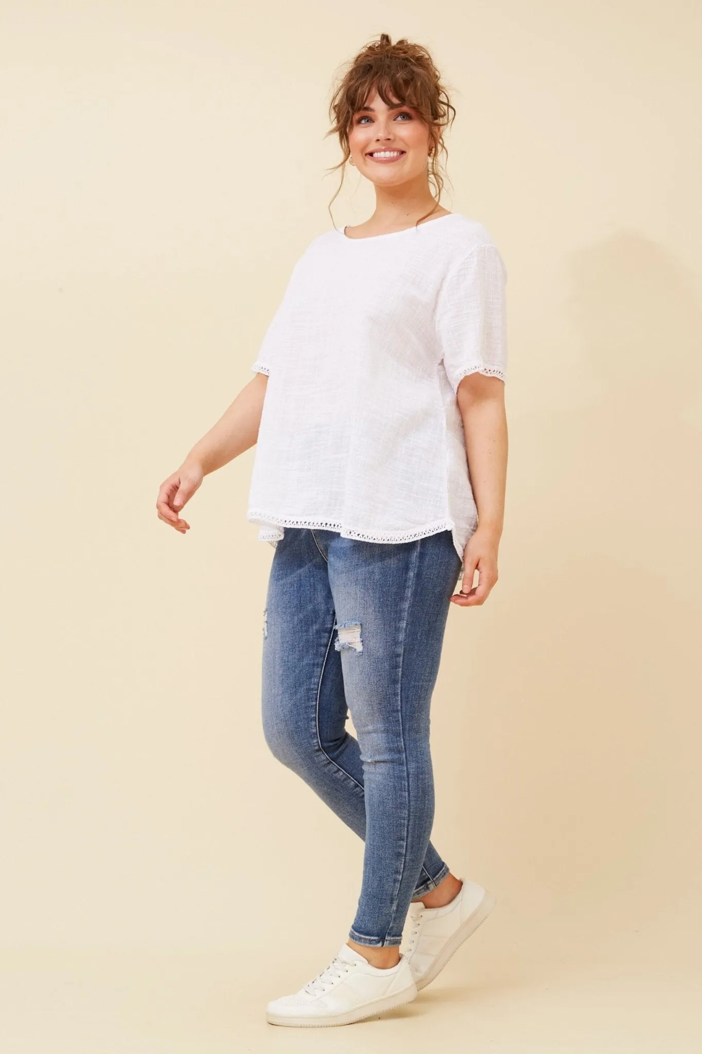 COTTON SCOOP NECK TOP  WHITE