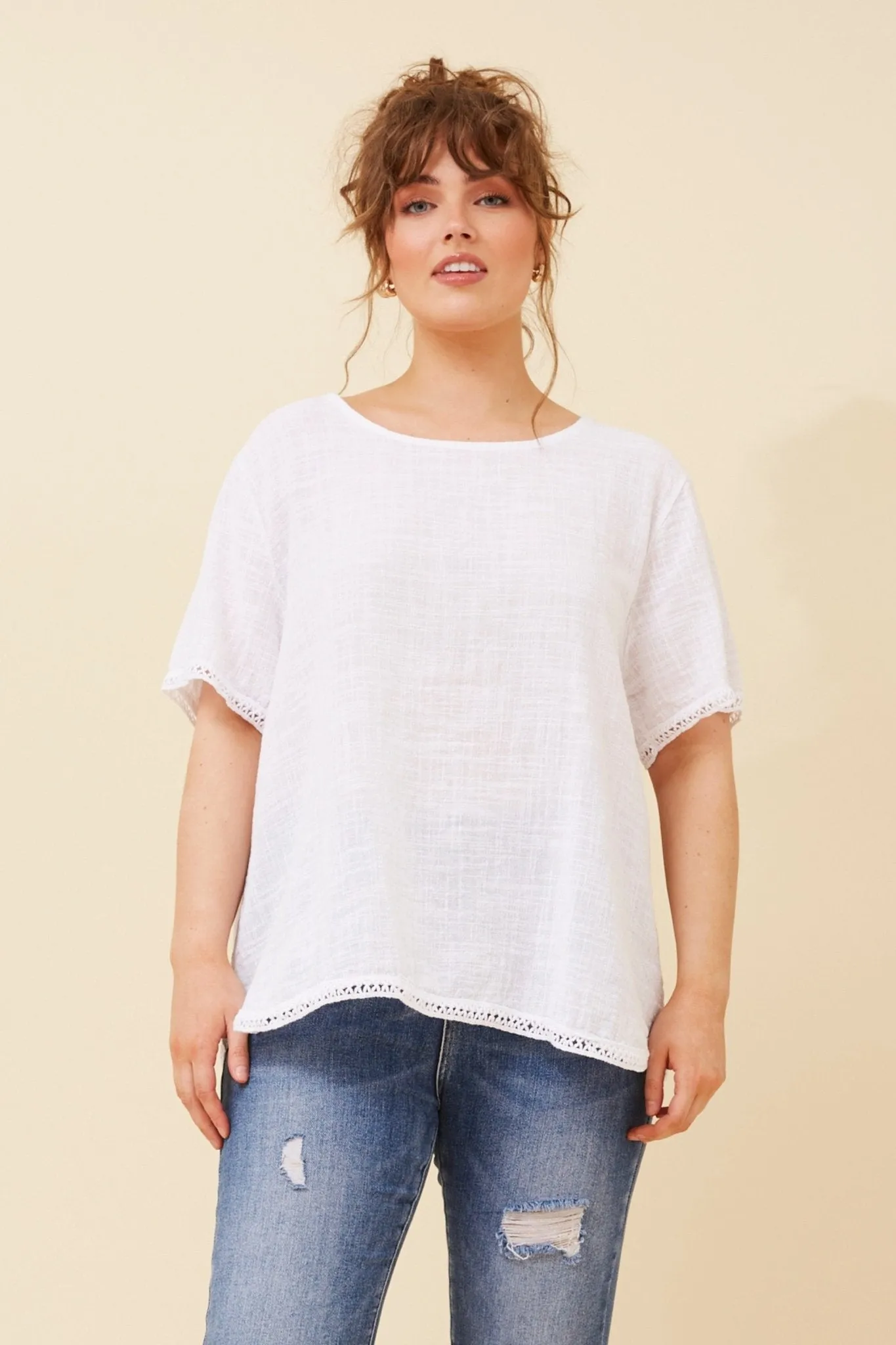 COTTON SCOOP NECK TOP  WHITE