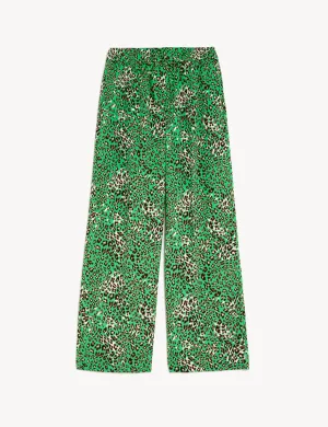 Crepe Animal Print Wide Leg Cropped Trousers