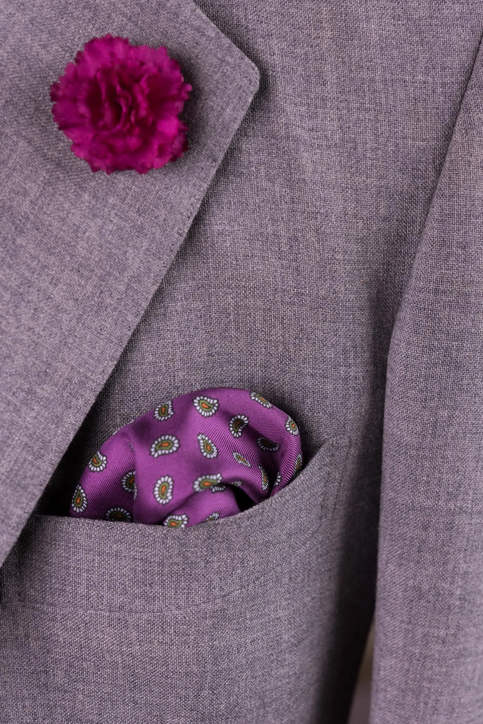 Dark Magenta Paisley Silk Pocket Square