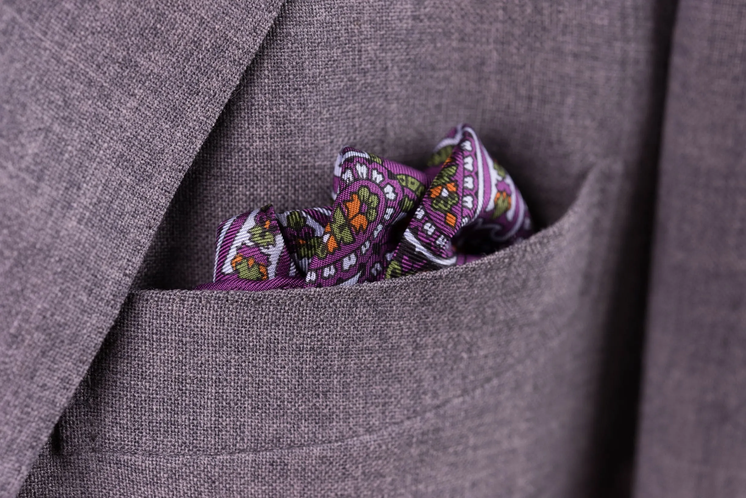 Dark Magenta Paisley Silk Pocket Square