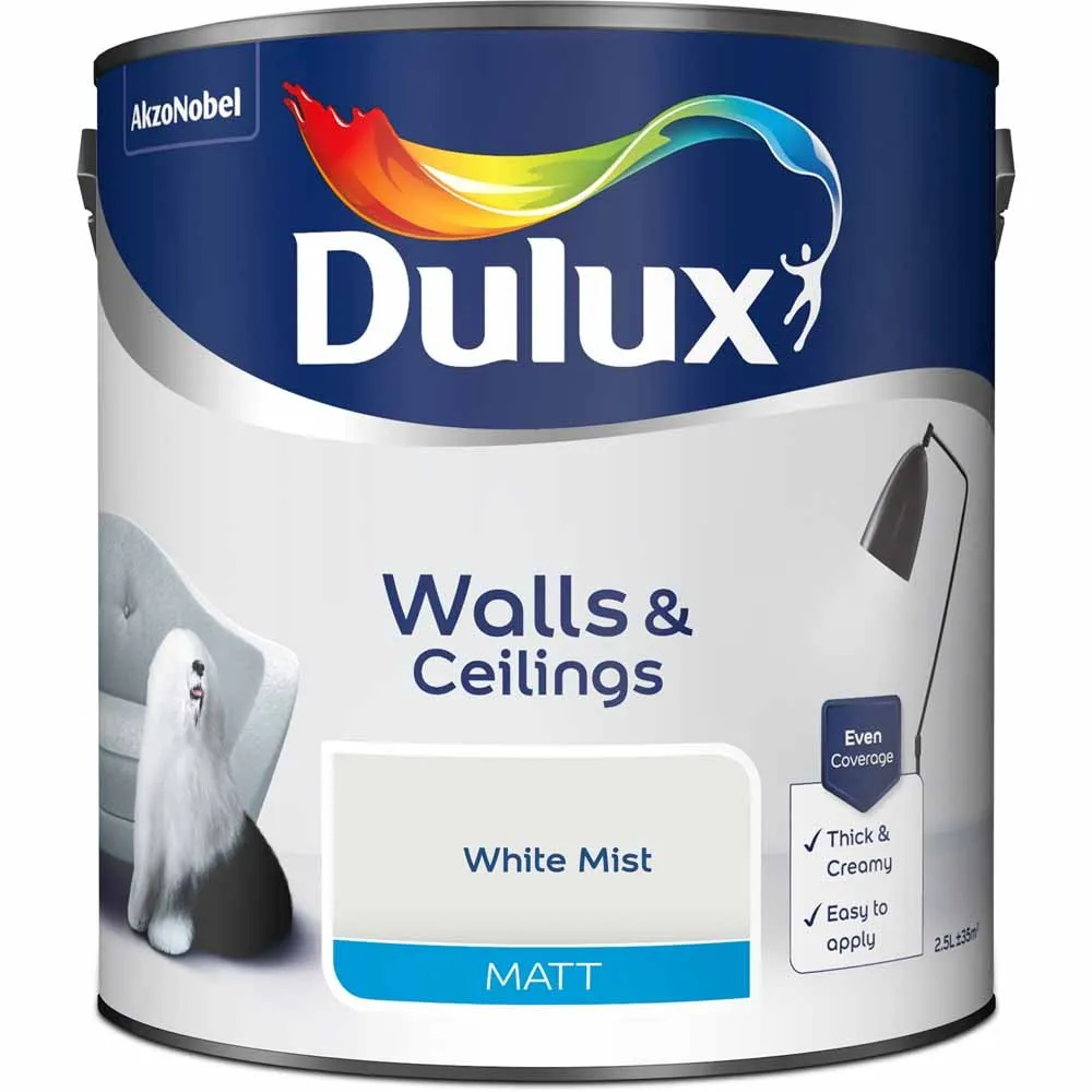 Dulux Walls & Ceilings White Mist Matt Emulsion Paint 2.5L