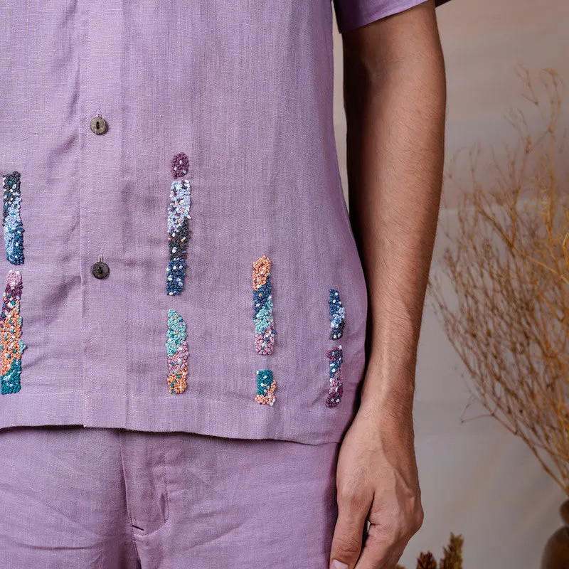 Embroidered Linen Shirt | Unisex | Purple